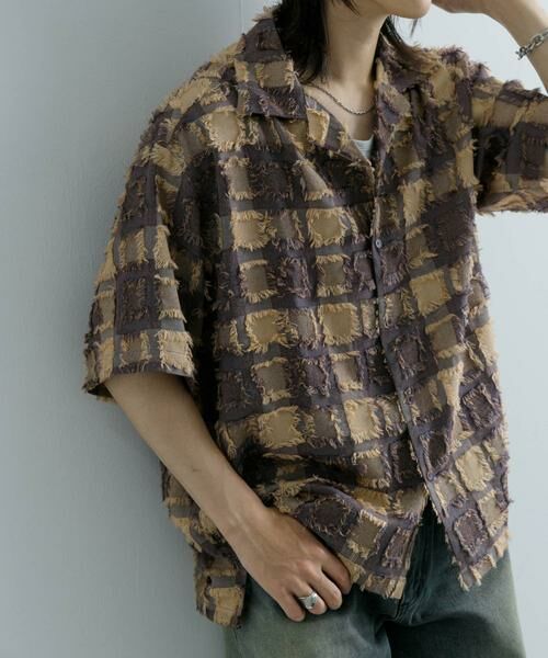 SENSE OF PLACE by URBAN RESEARCH / センスオブプレイス バイ アーバンリサーチ シャツ・ブラウス | フリンジオープンカラーシャツ(5分袖)(パープル)