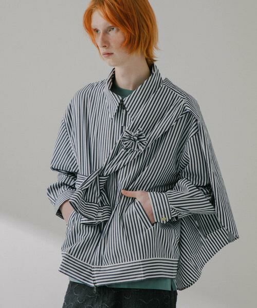 SENSE OF PLACE by URBAN RESEARCH / センスオブプレイス バイ アーバンリサーチ ブルゾン | hxcyyd × SOP　ストライプフラワーコサージュシャツブルゾン(UNISEX) | 詳細1