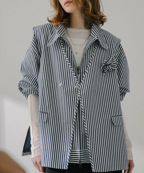 SENSE OF PLACE by URBAN RESEARCH / センスオブプレイス バイ アーバンリサーチ ベスト | hxcyyd × SOP　ストライプフラワーコサージュシャツベスト(UNISEX) | 詳細1