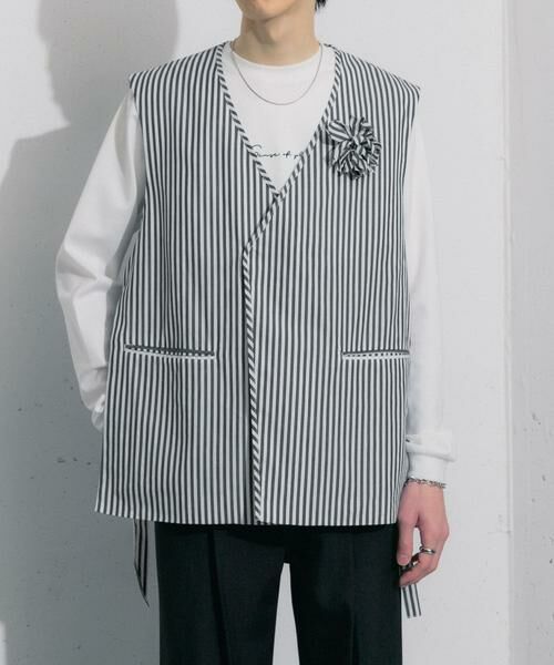 SENSE OF PLACE by URBAN RESEARCH / センスオブプレイス バイ アーバンリサーチ ベスト | hxcyyd × SOP　ストライプフラワーコサージュシャツベスト(UNISEX) | 詳細12