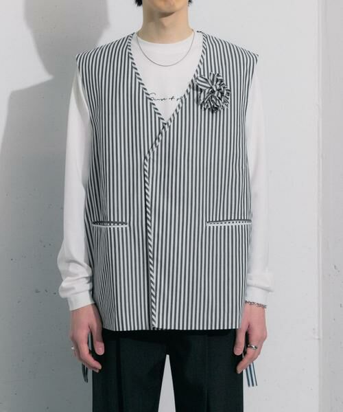 SENSE OF PLACE by URBAN RESEARCH / センスオブプレイス バイ アーバンリサーチ ベスト | hxcyyd × SOP　ストライプフラワーコサージュシャツベスト(UNISEX) | 詳細23