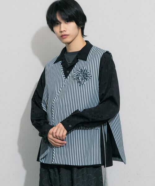 SENSE OF PLACE by URBAN RESEARCH / センスオブプレイス バイ アーバンリサーチ ベスト | hxcyyd × SOP　ストライプフラワーコサージュシャツベスト(UNISEX) | 詳細7