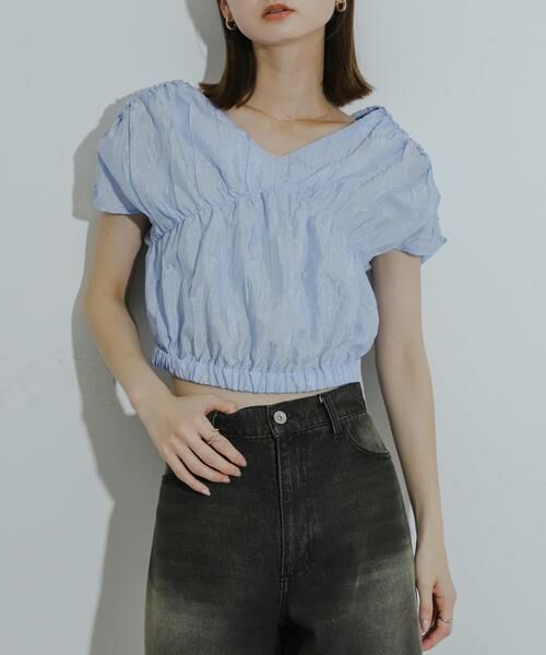 SENSE OF PLACE by URBAN RESEARCH/センスオブプレイス バイ アーバンリサーチ クロップドギャザーブラウス ライトブルー one SENSE OF PLACE by URBAN RESEARCH/センスオブプレイス バイ アーバンリサーチ クロップドギャザーブラウス ライトブルー one