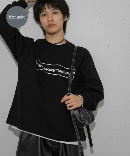SENSE OF PLACE by URBAN RESEARCH / センスオブプレイス バイ アーバンリサーチ Tシャツ | 『別注』BASQUIAT×SENSE OF PLACE ロゴロングスリーブTシャツ(ブラック)