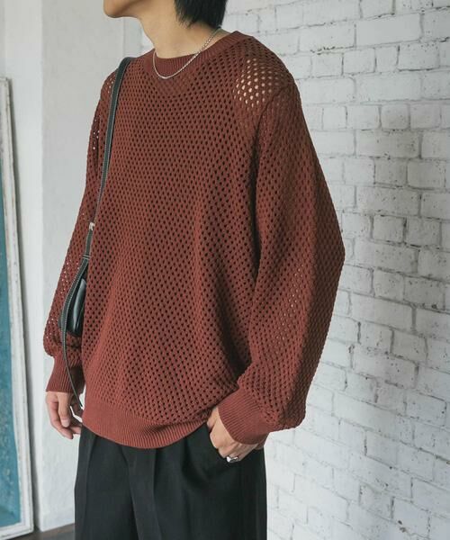 SENSE OF PLACE by URBAN RESEARCH / センスオブプレイス バイ アーバンリサーチ ニット・セーター | 『洗濯可』シアーメッシュクルーネックニット | 詳細1