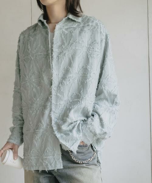 SENSE OF PLACE by URBAN RESEARCH / センスオブプレイス バイ アーバンリサーチ シャツ・ブラウス | フリンジジャガードレギュラーカラーシャツ(ライトブルー)