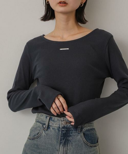 SENSE OF PLACE by URBAN RESEARCH / センスオブプレイス バイ アーバンリサーチ Tシャツ | プレートツキバレエネックトップ（チャコールグレー）