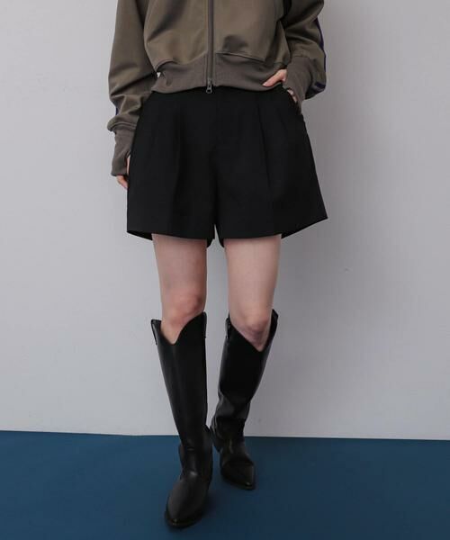 SENSE OF PLACE by URBAN RESEARCH / センスオブプレイス バイ アーバンリサーチ ショート・ハーフ・半端丈パンツ | ダブルタックショートパンツ(ブラック)