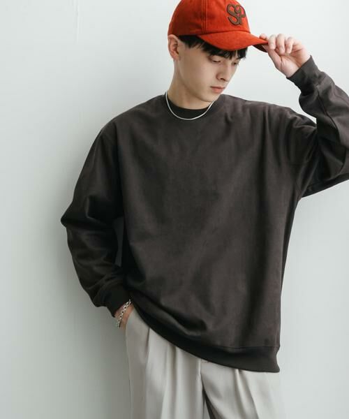 SENSE OF PLACE by URBAN RESEARCH / センスオブプレイス バイ アーバンリサーチ スウェット | フェイクスエードクルーネックスウェット(チャコールグレー)