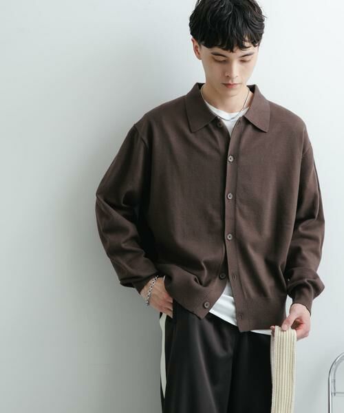 SENSE OF PLACE by URBAN RESEARCH / センスオブプレイス バイ アーバンリサーチ ニット・セーター | 『ユニセックス』『洗濯可』ストレッチシャツカーディガン(ブラウン)