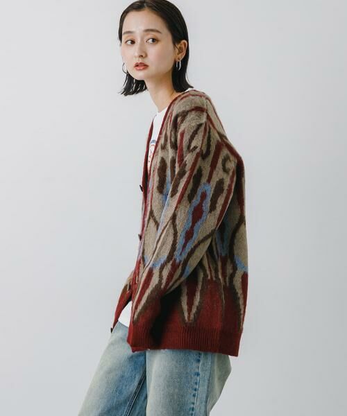 SENSE OF PLACE by URBAN RESEARCH / センスオブプレイス バイ アーバンリサーチ カーディガン・ボレロ | 『ユニセックス』モヘアライクVネックカーディガン(バーガンディー)