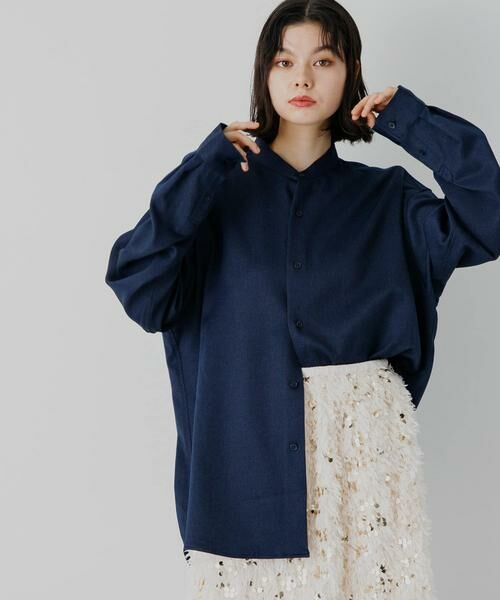 SENSE OF PLACE by URBAN RESEARCH / センスオブプレイス バイ アーバンリサーチ シャツ・ブラウス | ウールライクバンドカラールーズシャツ(ネイビー)