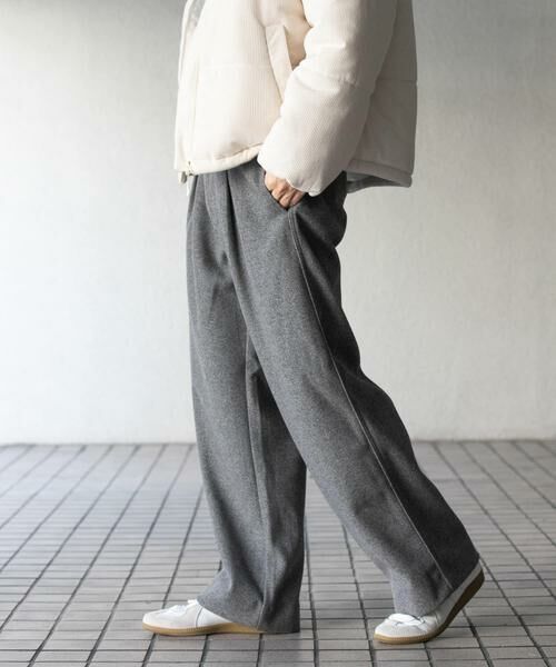 SENSE OF PLACE by URBAN RESEARCH / センスオブプレイス バイ アーバンリサーチ その他パンツ | ジャージメルトンタックワイドパンツ(チャコールグレー)