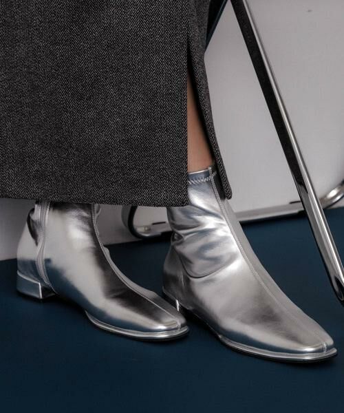 SENSE OF PLACE by URBAN RESEARCH/センスオブプレイス バイ アーバンリサーチ スクエアトゥセンターシームストレッチローブーツ シルバー L