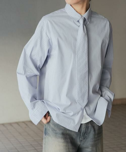 SENSE OF PLACE by URBAN RESEARCH / センスオブプレイス バイ アーバンリサーチ シャツ・ブラウス | 『ユニセックス』ストライプレギュラーカラーネクタイシャツ(ライトブルー)