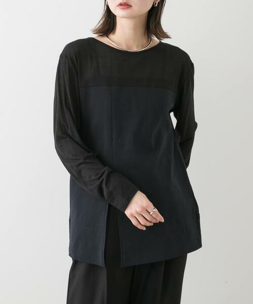 SENSE OF PLACE by URBAN RESEARCH / センスオブプレイス バイ アーバンリサーチ Tシャツ | クルーネックドッキングスリットトップ（ブラック）