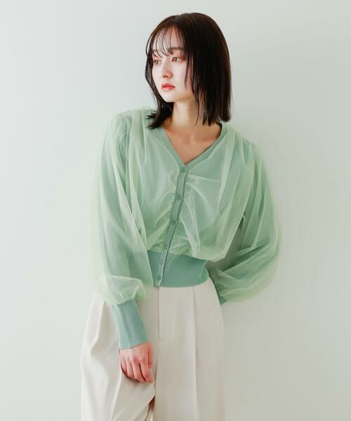 SENSE OF PLACE by URBAN RESEARCH / センスオブプレイス バイ アーバンリサーチ カーディガン・ボレロ | チュールドッキングニットカーディガン | 詳細1