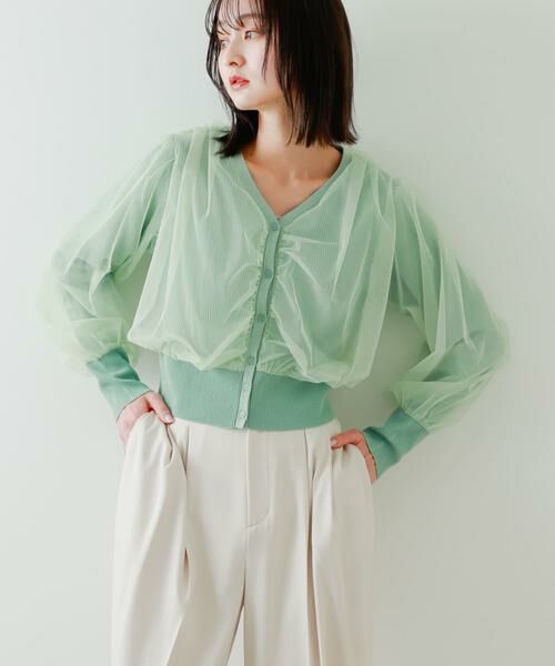 SENSE OF PLACE by URBAN RESEARCH / センスオブプレイス バイ アーバンリサーチ カーディガン・ボレロ | チュールドッキングニットカーディガン | 詳細2