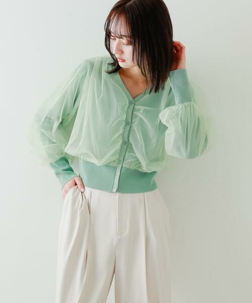 SENSE OF PLACE by URBAN RESEARCH / センスオブプレイス バイ アーバンリサーチ カーディガン・ボレロ | チュールドッキングニットカーディガン | 詳細3