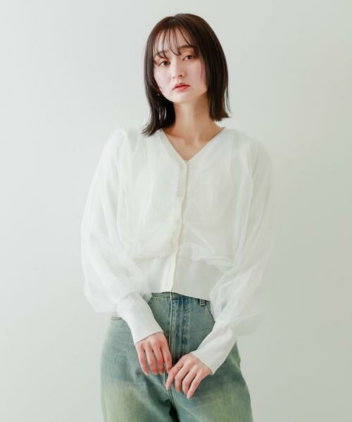 SENSE OF PLACE by URBAN RESEARCH / センスオブプレイス バイ アーバンリサーチ カーディガン・ボレロ | チュールドッキングニットカーディガン | 詳細19