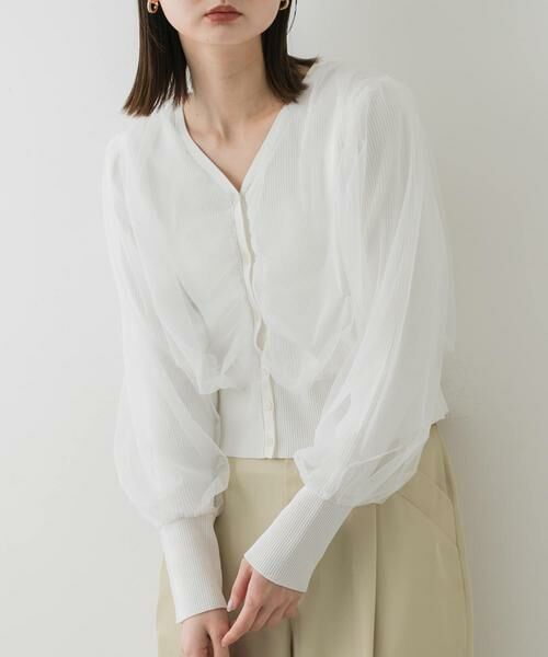 SENSE OF PLACE by URBAN RESEARCH/センスオブプレイス バイ アーバンリサーチ チュールドッキングニットカーディガン オフホワイト one SENSE OF PLACE by URBAN RESEARCH/センスオブプレイス バイ アーバンリサーチ チュールドッキングニットカーディガン オフホワイト one