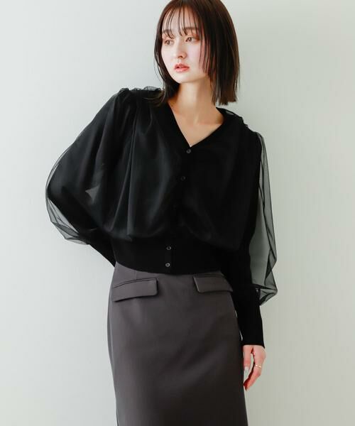 SENSE OF PLACE by URBAN RESEARCH / センスオブプレイス バイ アーバンリサーチ カーディガン・ボレロ | チュールドッキングニットカーディガン | 詳細28