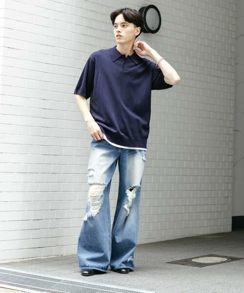 SENSE OF PLACE by URBAN RESEARCH / センスオブプレイス バイ アーバンリサーチ ニット・セーター | 『洗濯可』ストレッチニットポロショートスリーブTシャツ | 詳細14