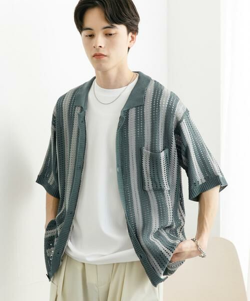 SENSE OF PLACE by URBAN RESEARCH / センスオブプレイス バイ アーバンリサーチ ニット・セーター | ストライプショートスリーブニットシャツ | 詳細3