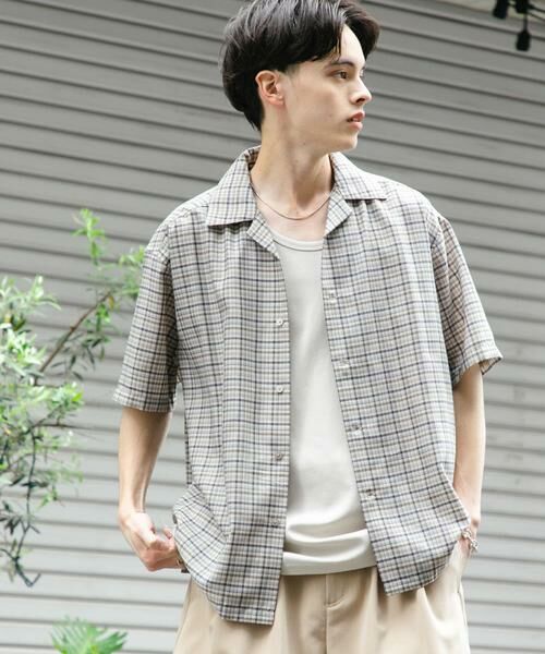 SENSE OF PLACE by URBAN RESEARCH / センスオブプレイス バイ アーバンリサーチ シャツ・ブラウス | チェックオープンカラーショートスリーブシャツ(ベージュ)