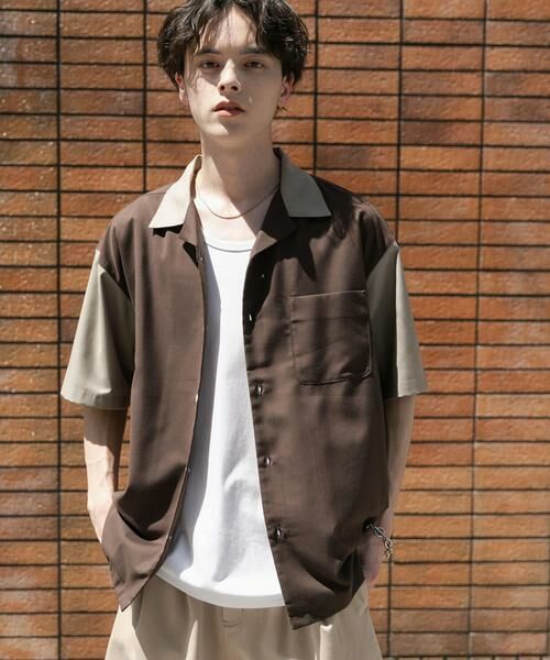 SENSE OF PLACE by URBAN RESEARCH / センスオブプレイス バイ アーバンリサーチ シャツ・ブラウス | バイカラーオープンカラーショートスリーブシャツ(ブラウン)