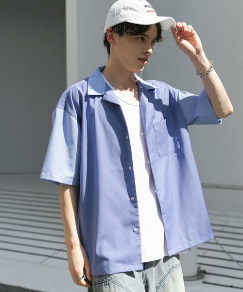 SENSE OF PLACE by URBAN RESEARCH / センスオブプレイス バイ アーバンリサーチ シャツ・ブラウス | バイカラーオープンカラーショートスリーブシャツ(ライトブルー)