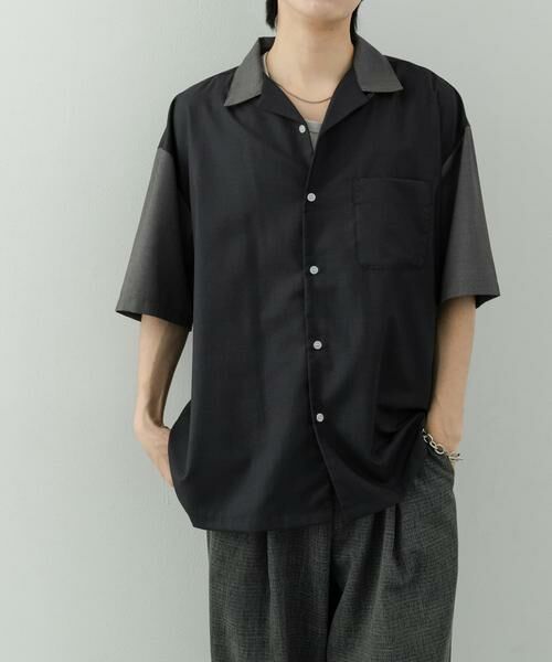 SENSE OF PLACE by URBAN RESEARCH / センスオブプレイス バイ アーバンリサーチ シャツ・ブラウス | バイカラーオープンカラーショートスリーブシャツ(チャコールグレー)