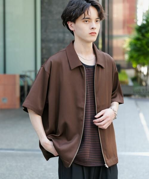 SENSE OF PLACE by URBAN RESEARCH/センスオブプレイス バイ アーバンリサーチ ZIPショートスリーブルーズシャツ ブラウン M SENSE OF PLACE by URBAN RESEARCH/センスオブプレイス バイ アーバンリサーチ ZIPショートスリーブルーズシャツ ブラウン M