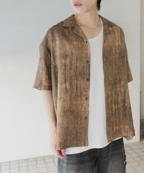 SENSE OF PLACE by URBAN RESEARCH / センスオブプレイス バイ アーバンリサーチ シャツ・ブラウス | マーブルオープンカラーショートスリーブシャツ(ブラウン)