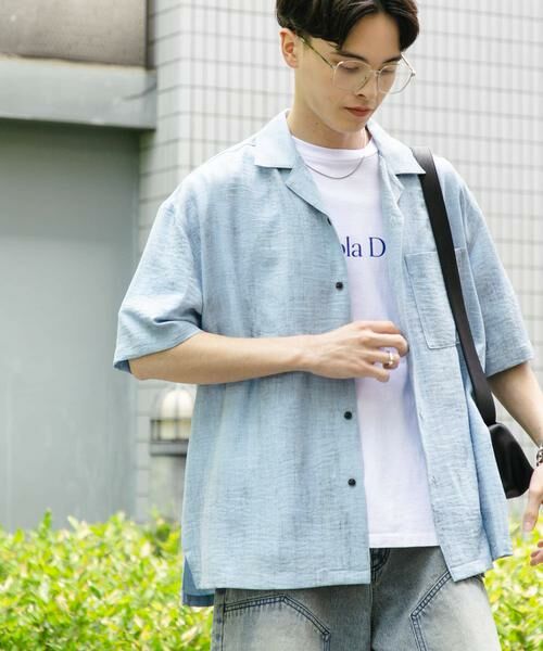 SENSE OF PLACE by URBAN RESEARCH / センスオブプレイス バイ アーバンリサーチ シャツ・ブラウス | マーブルオープンカラーショートスリーブシャツ(ブルー)