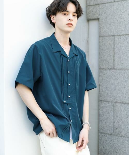 SENSE OF PLACE by URBAN RESEARCH / センスオブプレイス バイ アーバンリサーチ シャツ・ブラウス | デザインオープンカラーショートスリーブシャツ(ブルー)