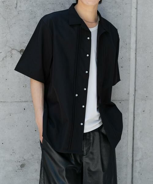 SENSE OF PLACE by URBAN RESEARCH / センスオブプレイス バイ アーバンリサーチ シャツ・ブラウス | デザインオープンカラーショートスリーブシャツ(ブラック)