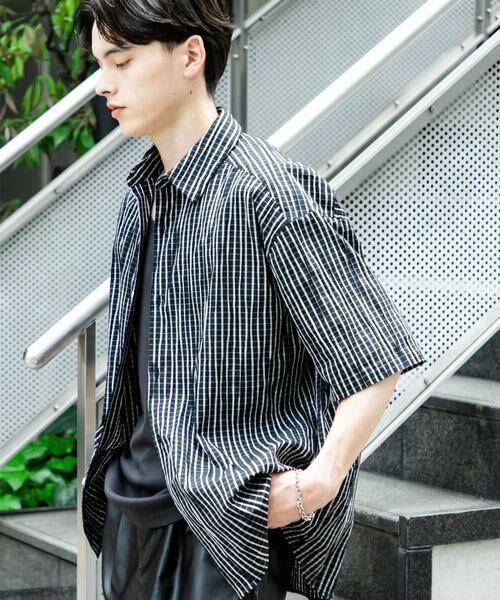 SENSE OF PLACE by URBAN RESEARCH / センスオブプレイス バイ アーバンリサーチ シャツ・ブラウス | アソートジャガードショートスリーブシャツ(ブラック)