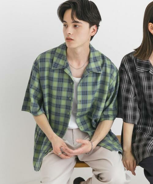 SENSE OF PLACE by URBAN RESEARCH / センスオブプレイス バイ アーバンリサーチ シャツ・ブラウス | 『ユニセックス』オンブレーチェックショートスリーブシャツ(グリーン)