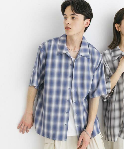 SENSE OF PLACE by URBAN RESEARCH / センスオブプレイス バイ アーバンリサーチ シャツ・ブラウス | 『ユニセックス』オンブレーチェックショートスリーブシャツ(ブルー)