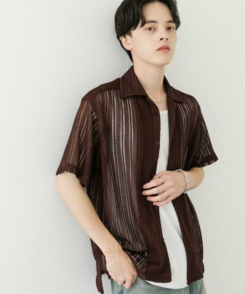SENSE OF PLACE by URBAN RESEARCH / センスオブプレイス バイ アーバンリサーチ シャツ・ブラウス | 『ユニセックス』アソートレースオープンカラーショートスリーブシャツ(ブラウン)