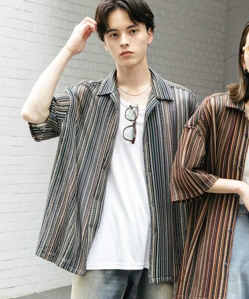 SENSE OF PLACE by URBAN RESEARCH / センスオブプレイス バイ アーバンリサーチ シャツ・ブラウス | 『ユニセックス』アソートレースオープンカラーショートスリーブシャツ(ネイビー)