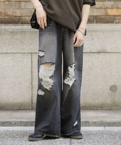 SENSE OF PLACE by URBAN RESEARCH / センスオブプレイス バイ アーバンリサーチ デニムパンツ | 『ユニセックス』ダメージデニムワイドパンツ