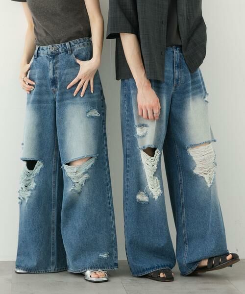 SENSE OF PLACE by URBAN RESEARCH / センスオブプレイス バイ アーバンリサーチ デニムパンツ | 『ユニセックス』ダメージデニムワイドパンツ | 詳細1