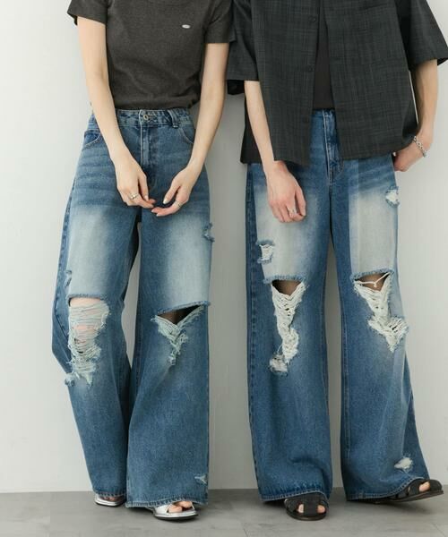 SENSE OF PLACE by URBAN RESEARCH / センスオブプレイス バイ アーバンリサーチ デニムパンツ | 『ユニセックス』ダメージデニムワイドパンツ | 詳細3