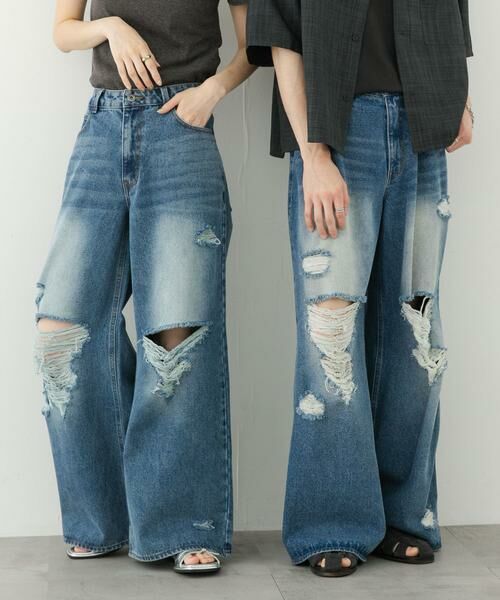 SENSE OF PLACE by URBAN RESEARCH / センスオブプレイス バイ アーバンリサーチ デニムパンツ | 『ユニセックス』ダメージデニムワイドパンツ | 詳細4