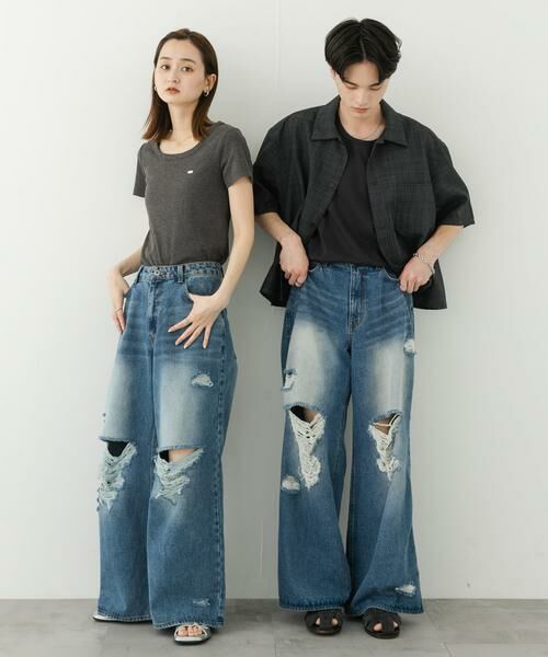 SENSE OF PLACE by URBAN RESEARCH / センスオブプレイス バイ アーバンリサーチ デニムパンツ | 『ユニセックス』ダメージデニムワイドパンツ | 詳細6