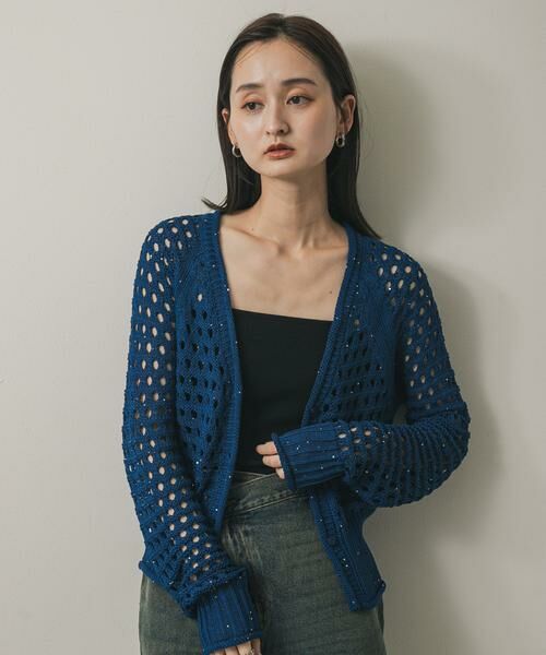 SENSE OF PLACE by URBAN RESEARCH / センスオブプレイス バイ アーバンリサーチ カーディガン・ボレロ | スパンコールメッシュカーディガン | 詳細1