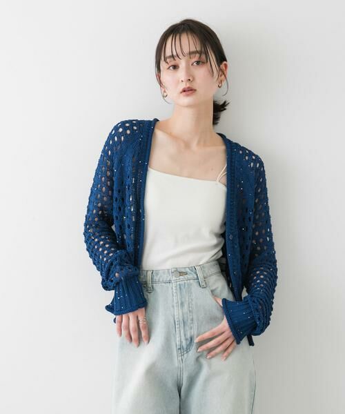 SENSE OF PLACE by URBAN RESEARCH / センスオブプレイス バイ アーバンリサーチ カーディガン・ボレロ | スパンコールメッシュカーディガン | 詳細4