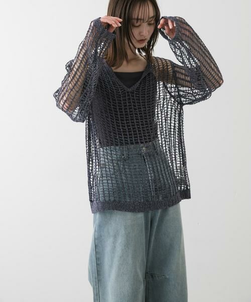 SENSE OF PLACE by URBAN RESEARCH / センスオブプレイス バイ アーバンリサーチ ニット・セーター | キーネックメッシュニット | 詳細10